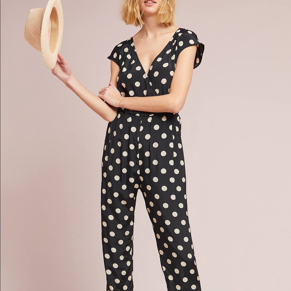 Anthropologie black & cream dot jumpsuit M